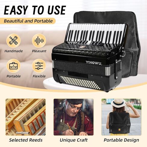 Accordion, 41 Keys 120 Bass Accordion, Premium Accordion for Beginners and Professionals, Comes with Backpack and Accordion Strap (Black) in Saudi Arabia