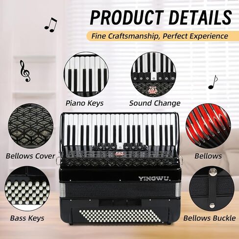Accordion, 41 Keys 120 Bass Accordion, Premium Accordion for Beginners and Professionals, Comes with Backpack and Accordion Strap (Black) in Saudi Arabia