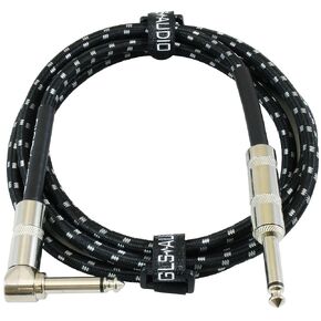 GLS Audio Instrument Cable - Amp Cord for Bass & Electric Guitar - Straight to Right Angle 1/4 Inch Instrument Cable - Brown/Yellow Braided Tweed, 20ft