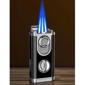 Torch Lighter, Adjustable Jet Flame Lighter, Refillable Butane Lighter, 3 in 1 Multifunctional Lighter with Stand for Candle, Grill, BBQ, Fireworks(Gold，No Butane Gas)