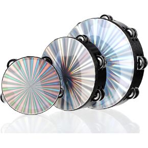 3 Pack Radiant Tambourine with Double Row Jingles, 6/8/10 Inch Hand Held Drum, Reflective Tambourines for Adults, Musical Instrumen for Church, Dance, Party, KTV
