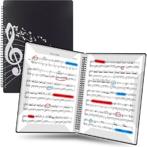 Sheet Music Folder, Premium Double Side Writable Spiral Binder Organizer, Fits Letter Size (8.5 x 11 inches), 20 Sleeves Display 40 Pages Music File Folder