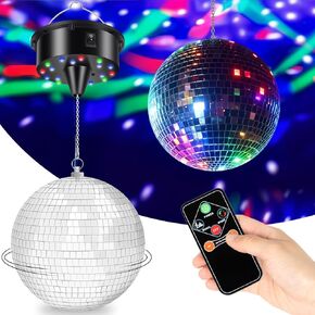 7 Inch Hanging Disco Ball Light Up Led Disco Mirror Ball Rotating Spinning Disco Ball Decorations for Parties Indoor