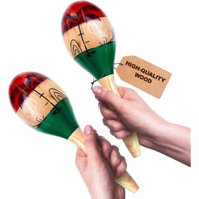 Maracas Hand Percussion Rattles - 2 Pcs Large Wooden Maracas for Adults - 9.6" High-Quality Percussion Instrument Set, Colorful Design, Vibrant Sound - For Mexican Music, Festivals, and Gifting