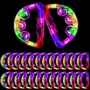 Yunsailing 24 Pack LED Light up Tambourines Musical Flashing Tambourine Toys Handheld Percussion Instrument Glow in The Dark Party Supplies for Teenagers Adults Wedding Party Favors