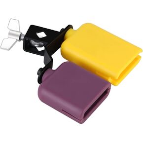 RANMING Jam Block Plastic Cow Bell Double Sambago Bell Jam Block for Band Practice Festival Performance,Latin Percussion Instrument Kit (Yellow-Purple)