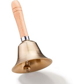 Loud Solid Brass Handbell, 3.15IN Hand Call Bell with Wooden Handle, Ringing Bells for Wedding, Animal Training,Dinner, Meditation, Musical Teaching, Service and More