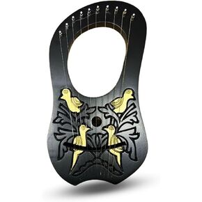 10 Strings Black Lyre Harp Gold Bird Engaraved with Tuner and Extra Strings Celtic Irish Style