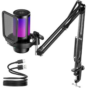 InnoGear Gaming USB Microphone, Noise Cancellation Condenser Mic with Mute, Gain, RGB Indicator, Boom Arm Stand for Streaming, Podcast, Twitch, YouTube, Discord, PC, Computer, PS4, PS5, Mac, Black