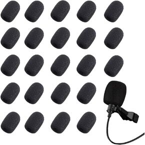 20-Pack Microphone Windscreen for Wireless Lapel Microphones, Protection & Enhanced Noise Reduction - Compatible with Multiple Models (Black)