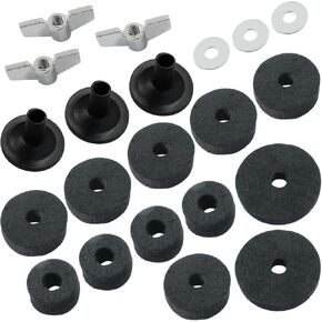 Piutouyar 21 Pcs Black Cymbal Replacement Accessories Set, Cymbal Stand Felts Hi-Hat Cup Felt Hi-Hat Clutch Felt with Cymbal Sleeves with Base, Wing Nuts, Cymbal Washer
