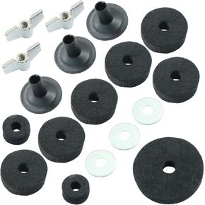 Piutouyar 18 Pcs Black Cymbal Replacement Accessories Set, Cymbal Stand Felts Hi-Hat Cup Felt Hi-Hat Clutch Felt with Cymbal Sleeves with Base, Wing Nuts, Cymbal Washer