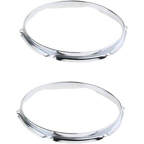 2 Pieces 6 Lugs cast Tom Drum Hoops Set 1.2mm Percussion Instrument Parts, Silver, 10inch 6 Holes