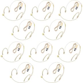 10 Pack Headset/Headworn Microphone Double Over Ear Earset, 4 Pin Mini XLR Head Hanging Condenser Omnidirectional Mic Compatible with Shure Wireless Bodypack Transmitter System