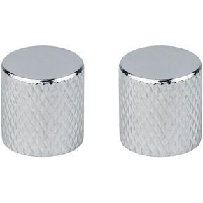 FLEOR 4Pcs Guitar Bass Knob Flat Top Barrel Knobs Chrome Metal Guitar Bass Tone Volume Control Knobs