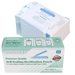200PCs COPERTINA Self Seal Sterilization Pouches 3.5" x 5.25" with Dual Indicators for Dental Tools by JEVOLVE | Autoclave Sterilizer Bags Pouch for Tools