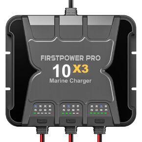 Upgraded 3 Bank Marine Battery Charger 10X3, 30A (10A/Bank) - 12V Waterproof Onboard Battery Charger, Battery Maintainer & Desulfator for SLA/AGM, Lithium (LiFePO4), Calcium & Deep-Cycle Battery