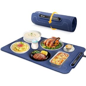 Extra-Large Electric Warming Tray - 3 Temp Levels Food Warmer, Foldable Silicone Heating Tray with Child Safety Lock, Auto-Shutoff, Full Surface Heating Food Warming Mat for Gatherings, Parties