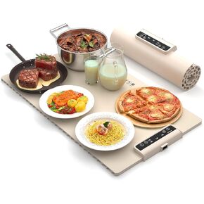 Electric Food Warming Mat: Innowarmer Silicone Food Warmer for Parties Buffet, Portable Fast Heating Pads for Food, Pizza Coffee Tea Heater Meat Defrosting Tray Adjustable Temperature (White)