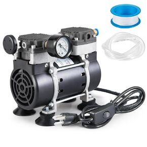Vacuum Pump 50 L/Min with Switch, Oilless Diaphragm with Vacuum Meter & Silencer, 6 m PTFE Tape & 1 m Rubber Tube, for Lab Electronics Aquarium