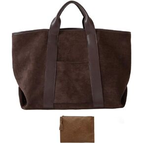 (2pcs) suede tote bag for women and Clutch Set Large Suede Tote Work Bag Handbag Tote Faux Suede Handbag Vintage Fall Bag