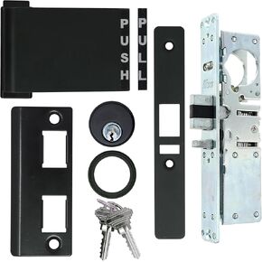 Storefront Door Mortise Deadlatch Lock & Exit Paddle Handle Kit w/Mortise Cylinder & Keys in Duronotic Finish (Push to Right) - High Grade Adams Rite Style Lock - Maxium Security