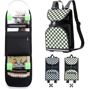 Foldable Skateboard Backpack Bag Carrier with Adjustable Shoulder Straps for Double Kick Longboard Electric Skateboard, Unisex