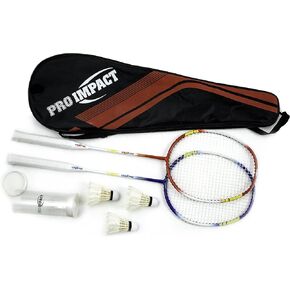 Pro Impact Badminton Racket Set - Aluminum Head with Steel Shaft - Includes Lightweight Rackets & Feather Shuttlecocks with Carrying Case - Outdoor Games for Adults and Family