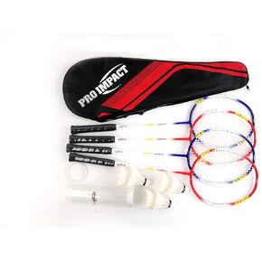 Pro Impact Badminton Racket Set - Aluminum Head with Steel Shaft - Includes Lightweight Rackets & Feather Shuttlecocks with Carrying Case - Outdoor Games for Adults and Family in Saudi Arabia