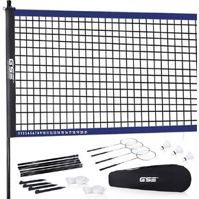 GSE Games & Sports Expert Recreational Badminton Complete Set, 4 Players Outdoor Sports Game Set with Portable Badminton Net, 4 Badminton Rackets, 3 Shuttlecocks & Carrying Bag