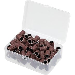 VOCOSTE 100 Pieces 60 Grit Sanding Bands Set with Free Box, Drum Sander Sanding Sleeves for Nail Sanding Tools Brown