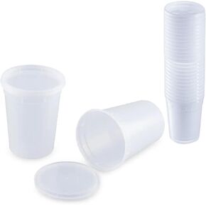 24 Pack Disposable 32 oz Plastic Soup Containers with Lids, Take Away Round Food Container, Bowls Soup Dessert Cup, Microwave, Freezer, Dishwasher Safe, BPA-Free, Leakproof, Cold and Hot