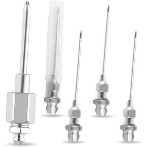 5Pcs Grease Gun Needle Nozzle Kit,Include 4Pcs 1/8 Inch 18G NPT Threads Grease Gun Needle Tips and 1Pcs Narrow Grease Needle Dispenser for Injecting Grease into Small and Confined Spaces