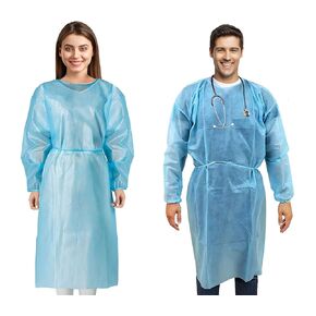 10 Pack Disposable Isolation Gowns - Blue Level 2 SMS 40gsm Non-Woven Material - PPE Gowns Disposable for Dental, Medical Use, Fluid-Resistant and Latex-Free Gowns, Universal Size