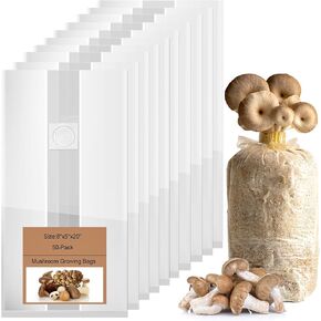 50 Pcs Extra Thick 8" X 5" X 20" Mushroom Growing Bags with 0.2 Micron Filter, Large, Autoclavable, Tear-Resistant Clear Bags for Efficient Cultivation Indoor