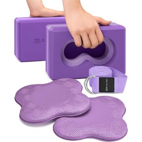 Deep-Zen® Yoga Blocks Wrist Support; Yoga Blocks 2 Pack w/Knee Pads; Yoga Blocks 2 Pack with Strap to Put Less Weight on Wrists; Durable, Versatile Yoga Brick Exercise Block Set, Blocks Yoga
