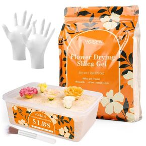 VOISEN Silica Gel Flower Drying, 5LBS Silica Gel for Drying Flowers,Color Indicating Flower Preservation Kit Contains Flowers Desiccant, Brush, Gloves, 6.7 L Plastic Box