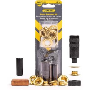 General Tools 1/2" Grommet Tool Kit - 12 Solid Brass Grommets for Tarps Repair, Fabric Rings, Reinforcing Canvases, & Canopies