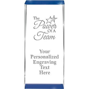 Crown Awards Customizable Crystal Trophy, 4.5" Engraved Blue Spotlight Crystal Award