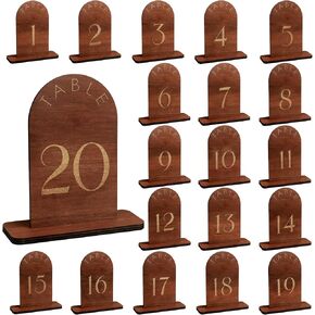 Wedding Table Numbers 1-20, Centerpiece Table Decorations, Large Wooden Wedding Signs with Gold Color Double Sided Number Holders