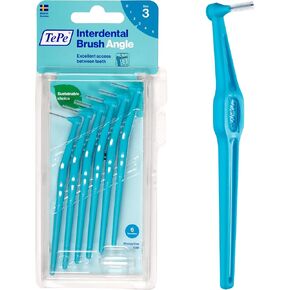 TEPE Interdental Brush Angle, Angled Dental Brush for Teeth Cleaning, Pack of 6, 0.6 mm, Medium Gaps, Blue, Size 3