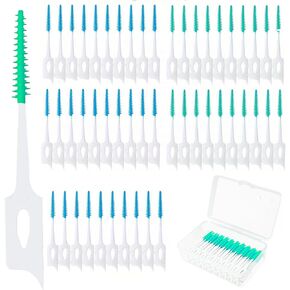 300 Pieces Dual-Use Interdental Brushes Soft Silicone, Disposable Dental Picks,Premium Dental Floss Picks for Effective Teeth Cleaning(200pcs Green+100pcs Blue)