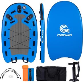 COOLWAVE Inflatable Water Rescue Sled Lightweight Jet Ski Rescue Sled, Emergency Rescue Board for Lifeguards, Divers, and Surfers, 73 × 39 × 4 inches, Blue Grey/Blue Yellow