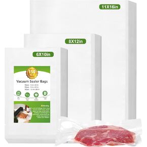 Moretoes 150pcs Vacuum Sealer Bags, Gallon 11" x 16" and Quart 8" x 12" and Pint 6" x 10" Food Saver Bags BPA Free, Pre-cut Commercial Grade Vac Bags for Food Storage, Meal Prep or Sous Vide