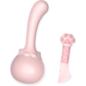 Multifunctional Pet Food Scoop and Spatula Set Pet Dry Food Scooper + Cat Wet Can Spoon Mesuring Cup with Sealing clip for Containers for Dogs Cats Birds and Rabbits Feeding Diswhasher Safe- Pink