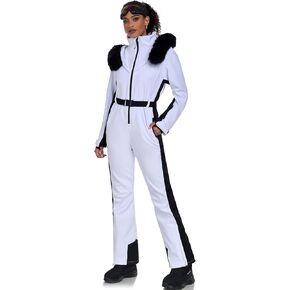 GS SNOWING Women's Ski Suit One Piece Snowsuits Insulated Waterproof Windproof Slim Winter Outdoor Onesies Ski Outfits Jumpsuits #02White+Black L