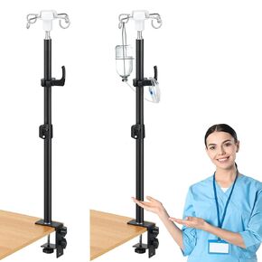 Nuanchu 2 Pcs Table IV Pole, Portable IV Poles for Travel with 4 Hook, Adjustable IV Pole Stand Foldable Feeding Tube Holder for Wheelchairs Beds Home Care Travel Hospitals Nursing Clinics Home Care