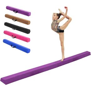 Gymnastics Balance Beam Foldable 8ft, Foam Gymnastic Beam for Kids 3-9, Balance Beam for Gymnastics Beginners Training, Suede Cover and Non-Slip Rubber Base Gymnastics Beam