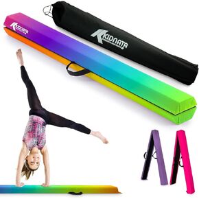 8 FT Portable Rainbow Folding Balance Beam for Kids Ages 6-12 with Anti Slip Base, Handle and Carry Bag – Suede Cover and EVA Foam for Kids Balance Beam Practice at Home.