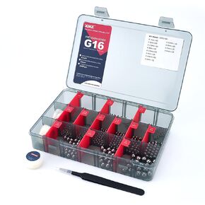 XIKE 590PCS 1-8mm Chrome Steel Balls, Assortment Kit G16 Bearing Steel Balls Kit with Tweezer Storage Box,1/2/2.5/3/3.5/4/4.5/5/5.5/6/7/8mm (12 Sizes)